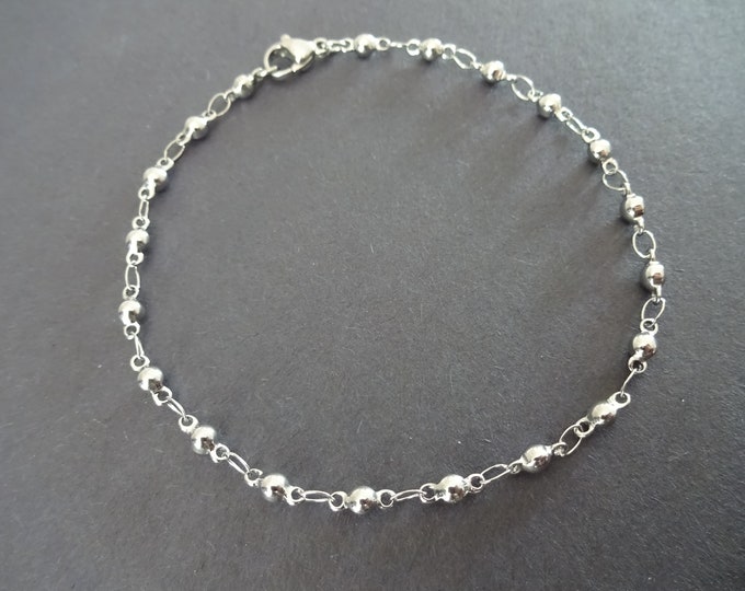 Stainless Steel Round Link Chain Bracelet With Clasp, Silver Chain, 7.9 Inch, Simplistic, Add Your Own Charms, Ready To Wear, Link Bracelet