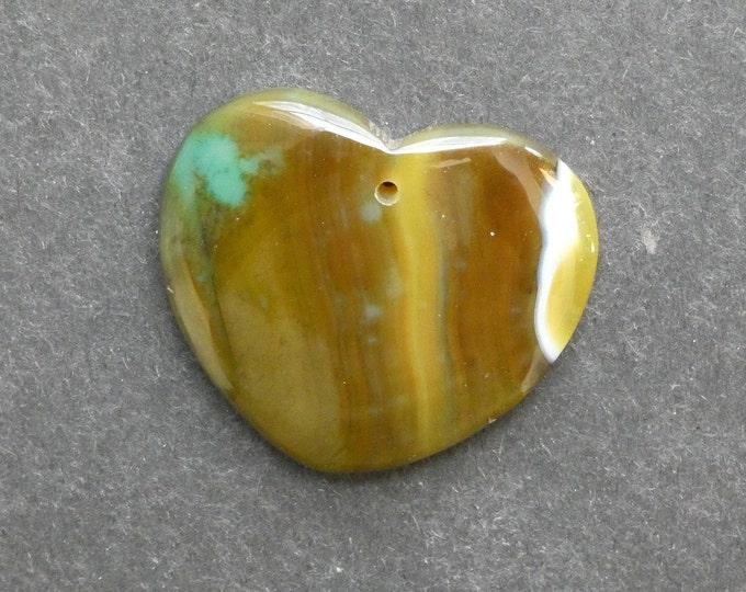 37x42mm Natural Brazilian Agate Pendant, Gemstone Pendant, One of a Kind, Large Heart, Green and Brown, Dyed, Only One Available, Unique
