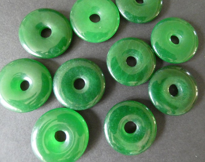 25-26mm Natural Malaysia Jade Pendant, Donuts, Green, Polished Gem, Natural Gemstone Component, Round Jade Stone, Wire Wrapping Supply