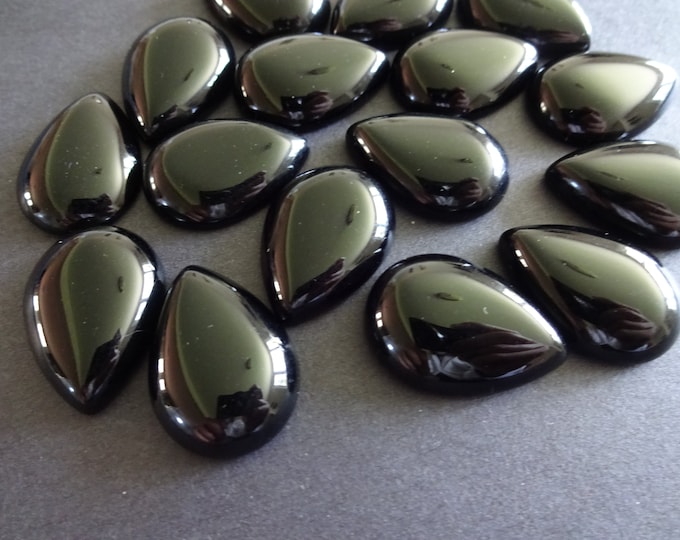 25x18mm Natural Black Stone Cabochon, Teardrop Cabochon, Polished Gem, Natural Stone, Drop Gemstone Focal, Classic Solid Black Color