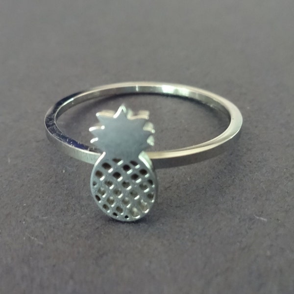 Stainless Steel Pineapple Ring, Silver Color, Sizes 6-10, Simple Fruit Ring, Minimalist Ring, Tropical Beach Ring, Hawaiian Theme