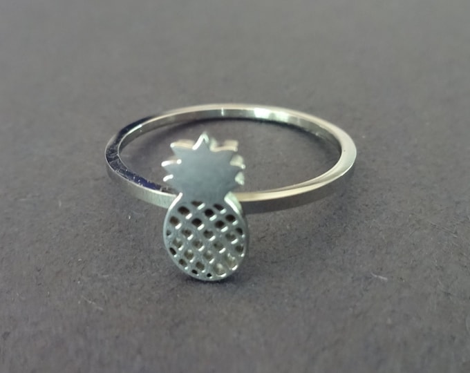 Stainless Steel Pineapple Ring, Silver Color, Sizes 6-10, Simple Fruit Ring, Minimalist Ring, Tropical Beach Ring, Hawaiian Theme