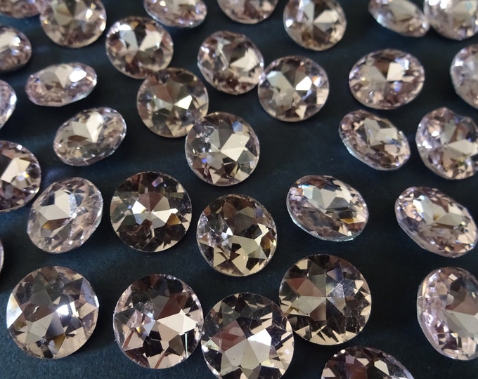 10 Pack of 14mm Faceted Rhinestone Round Cabochon, Glass Round Rhinestone Cabochon, Faceted, Pink Rhinestone, Faceted Rhinestone, Back Plate