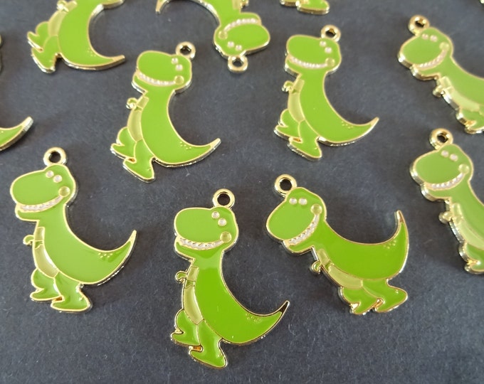 10 PACK 28x22mm Alloy Metal & Enamel T Rex Charms, Silver and Mixed Color, Cute Dinosaur, Jewelry Pendant, Necklace Charm, Dinosaur Jewelry