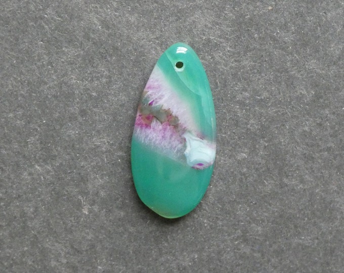 38x18mm Natural Brazil Crackle Agate Pendant, Gemstone Pendant, One of a Kind, Large Teardrop, Green and Pink, Dyed, Only One Available