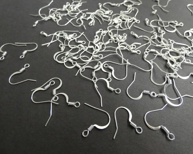 50 Set Brass 15mm Earring Hooks, Basic Fishhook Earring Sets, .7mm Pin, 2mm Hole, Silver Color, Earring Making, Ear Hook Earring Making