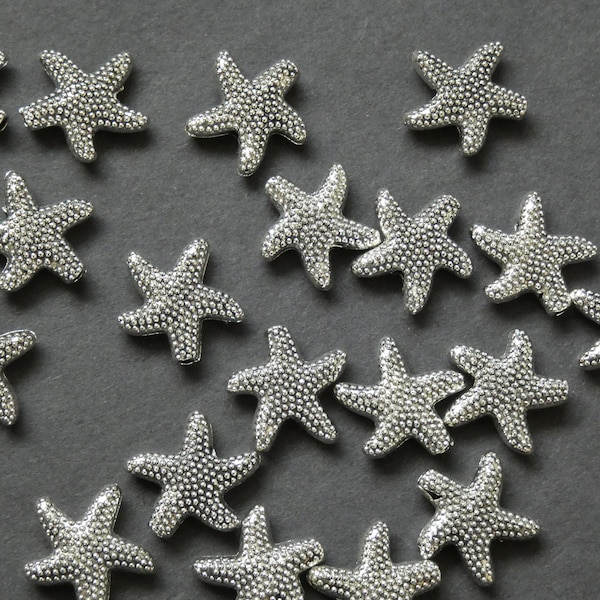 10 PACK of 13.5mm Detailed Starfish Beads, Tibetan Style Metal Bead, Metal Starfish Bead, Silver Starfish Beads, Silver Metal Beads, Star