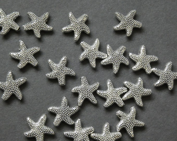 10 PACK of 13.5mm Detailed Starfish Beads, Tibetan Style Metal Bead, Metal Starfish Bead, Silver Starfish Beads, Silver Metal Beads, Star