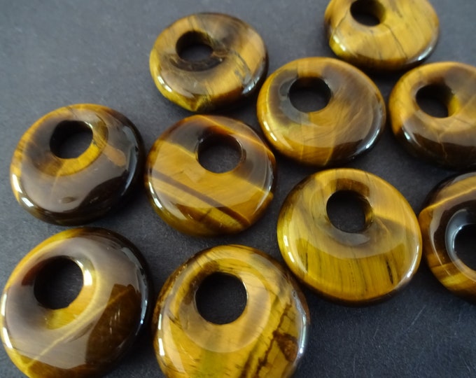 Set of 18mm Natural Tigereye Pendant, Tigereye Donuts, Golden Brown Color, Polished Gem, Natural Gemstone Component, Round Stone, Wire Wrap