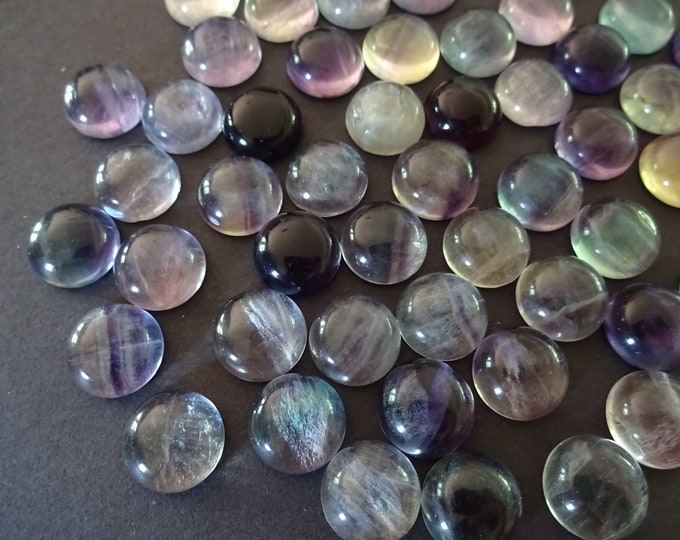 12x4mm Natural Fluorite Cabochon, Round Gemstone Cabochon, Polished Gem, Large Button Cabochon, Translucent, Polished, Purple & Blue Gem Cab