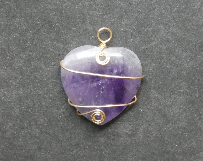 37.5x31mm Natural Amethyst Pendant, Copper Wire Wrapped Pendant, Large Heart Charm, One of a Kind, Purple, Gemstone Heart Pendant, Unique