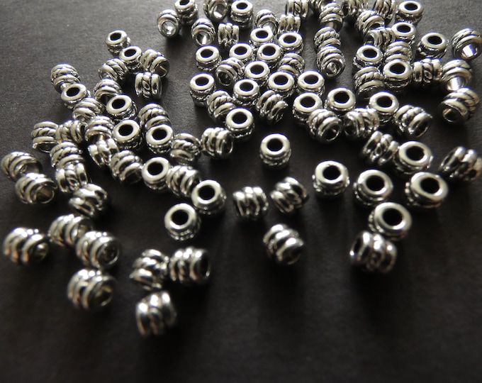 40 PACK 5x4mm Alloy Metal Tube Beads, Lined Rope Design, Antiqued Silver Color, Cylinder Engraved Tube Beads, 2.2mm Holes, Bohemian Style