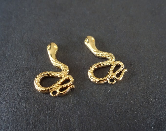 2 PACK 20.5mm Gold Plated Brass Snake Charms, Snake Charms, Gold Snake Charm, Shiny Finish, 18k Gold Plating, Brass Charm