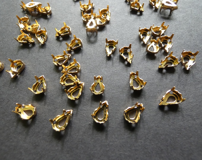 8x5mm Brass Claw Teardrop Setting, Shiny Gold, 8x5mm Tray, Golden Jewelry Setting, Fits 8mm Stone, DIY Rhinestone Pendant, Metal Setting