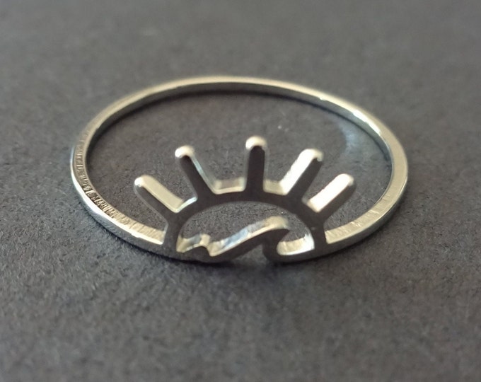 Stainless Steel Silver Sunset Ring, Sun & Ocean Wave Design, Sizes 7-11, Minimalist Ocean Wave Ring, Summer Sun Beach Lover Ring