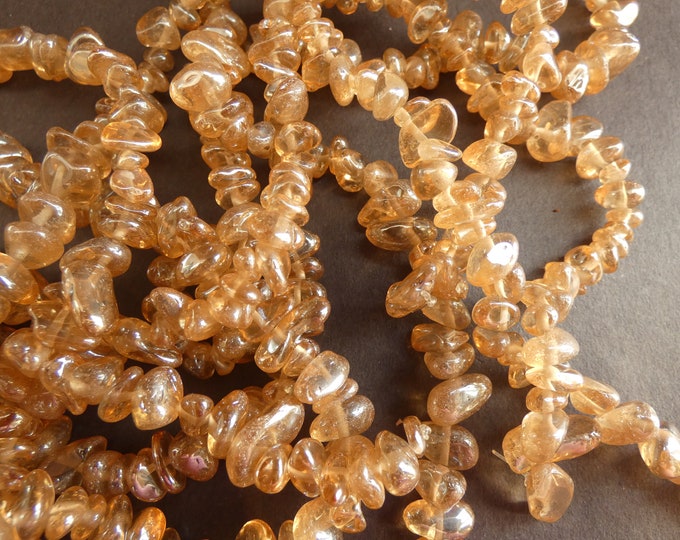 15 Inch 4-11mm Natural Electroplated Quartz Beads, About 110 Gemstone Beads, Shiny Orange Nuggets, Polished Drilled Quartz Beads, Golden