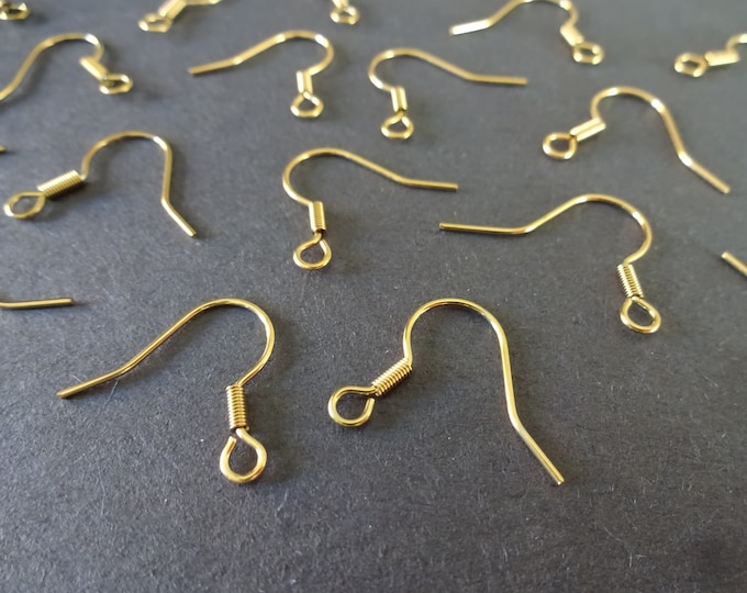 20 PIECE PACK 19mm 304 Stainless Steel Earring Hooks, Fishhook Earrings, .7mm Pin, Gold Color, Earring Making, Basic Ear Hook With Ball