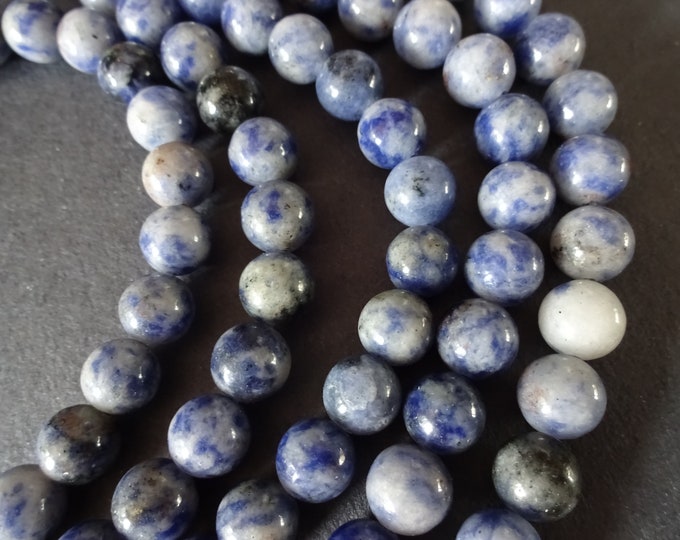 8mm Natural Blue Spot Jasper Ball Beads, About 46 Beads Per 15.7 Inch Strand, Blue Stone Bead, Blue Spotted Stone, Blue Jasper Ball Beads