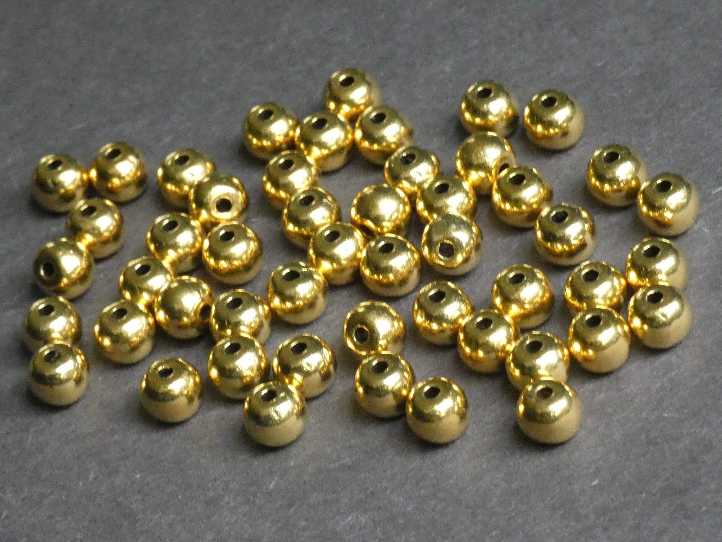 50 PACK of 6mm Alloy Metal Ball Bead, Antiqued Gold Color, Lightweight