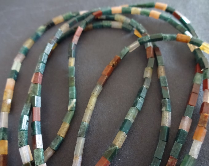 15 Inch Strand 4x2mm Natural Indian Agate Square Column Beads, About 79 Beads Per Strand, Agate Stone, Polished & Drilled, Mixed Colors