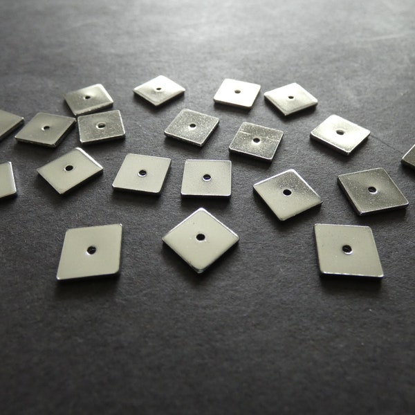 20 PACK 304 Stainless Steel 8x8mm Square Beads, Silver Color, 1mm Hole, Steel Flat Squares, Classic Spacer Beads, Jewelry Making Steel Beads