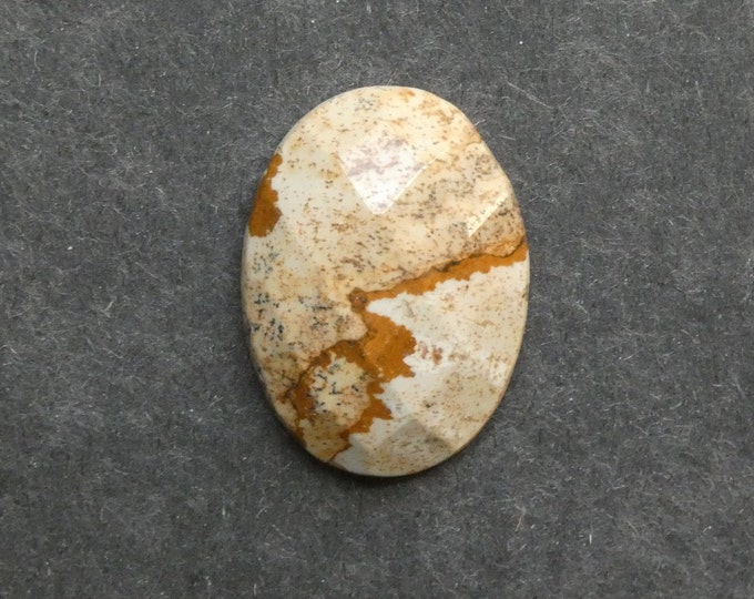 30x22x7mm Natural Picture Jasper Faceted Cabochon, Gemstone Cabochon, One of a Kind, Brown, Oval, Only One Available, Unique Jasper Stone