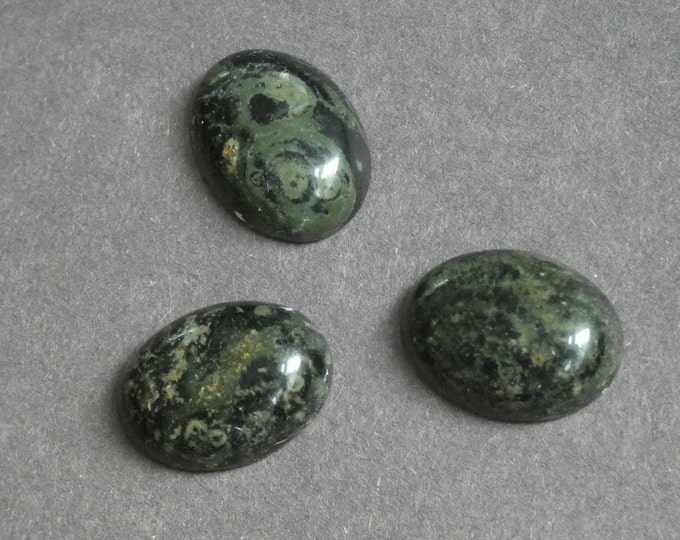 3 Pack 20x15mm Oregon Pea Stone Cabochons, Gray and Green With Swirls, Swirled Oval Cabochon, Gemstone Cabochon Set, Unique 3pk Cabochons