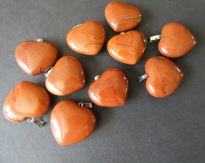 27-29mm Natural Red Jasper With Alloy Metal, Heart Pendant, Large Charms, Polished Gemstone Jewelry, Red Gemstone Heart, Stone Charm