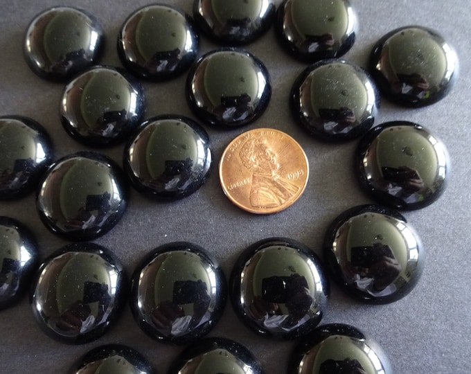 20x6mm Natural Black Stone Cabochon, Round Cabochon, Polished Gem, Natural Stone, Dome Gemstone Focal, Classic Solid Black Color