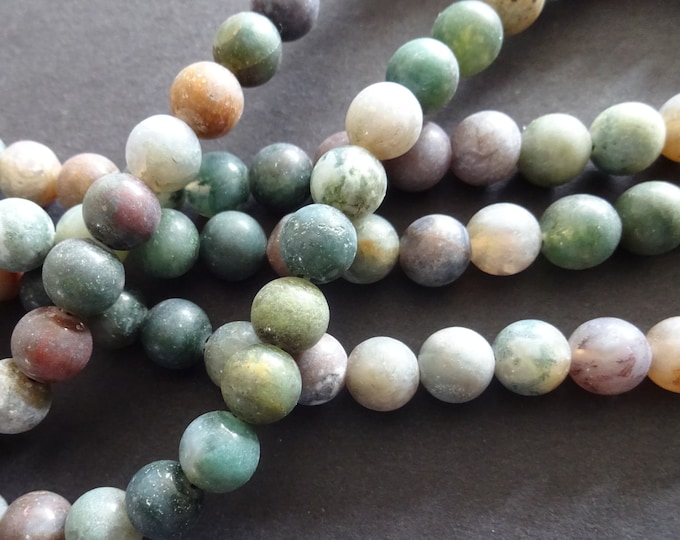 8-8.5mm Natural Frosted Indian Agate Ball Beads, About 47 Beads Per 15.5 Inch Strand, Beige and Green Agate Stone Beads, Unfinished