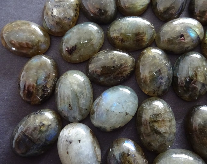 18x13mm Natural Labradorite Cabochon, Oval Gemstone, Polished Gem, Translucent Gray Labradorite Crystals, Grade AB, Stone Cabs