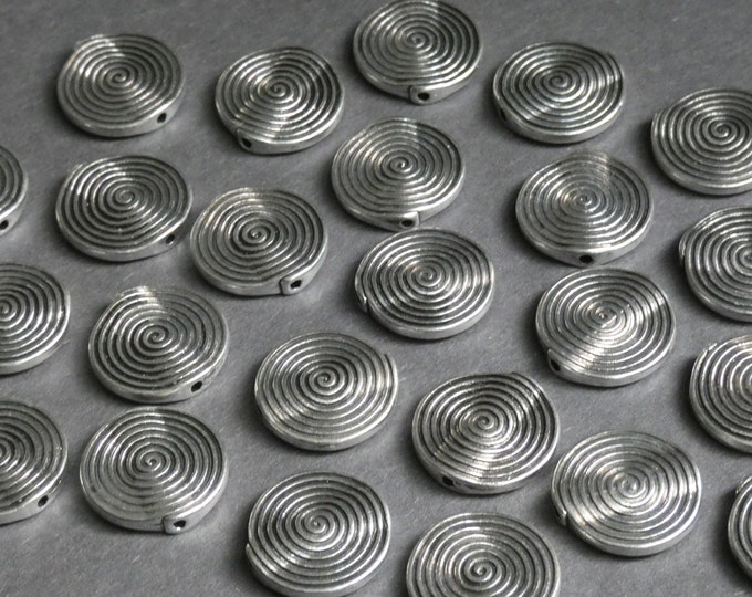 50 PACK 18mm Metal Round Spiral Beads, Antique Silver Color, Tibetan Style Metal Spacer, Lined Swirl Bead, Flat Round Spiral Bead, Flat Bead