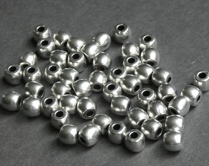 50 PACK 6x5mm Metal Barrel Beads, Shiny Silver Color, Barrel Metal Spacers, 2.5mm Hole, Steel Spacer Beads, Oval Spacers, Simple Barrel Bead