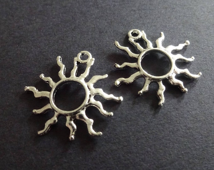 25x27mm Metal Sun Pendant, Antiqued Tibetan Style Silver Color Sun, Metal Pendant, Sun Charm, Tribal Pendant, Solar Theme, Silver Sun