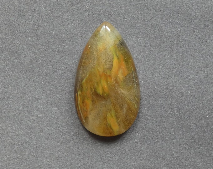 48x27x8mm Tigerskin Glass Cabochon, Large Teardrop, Brown and Clear, One of a Kind, Only One Available, Glass Cabochon, Jewelry Making Cab