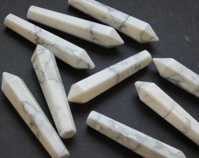 50.5x10mm Natural Howlite Bullet, Faceted, Undrilled, Polished, Gemstone Jewelry Pendant, White Howlite Wire Wrapping Crystal, No Hole