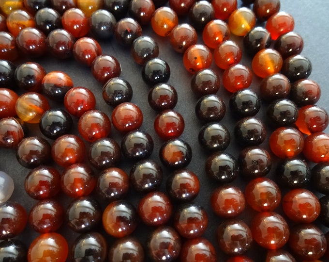 7.6 Inch 8mm Natural Red and Black Agate Ball Bead Strand, About 24 Beads Per Strand, Agate Ball Beads, Polished, LIMITED SUPPLY, Hot Deal!