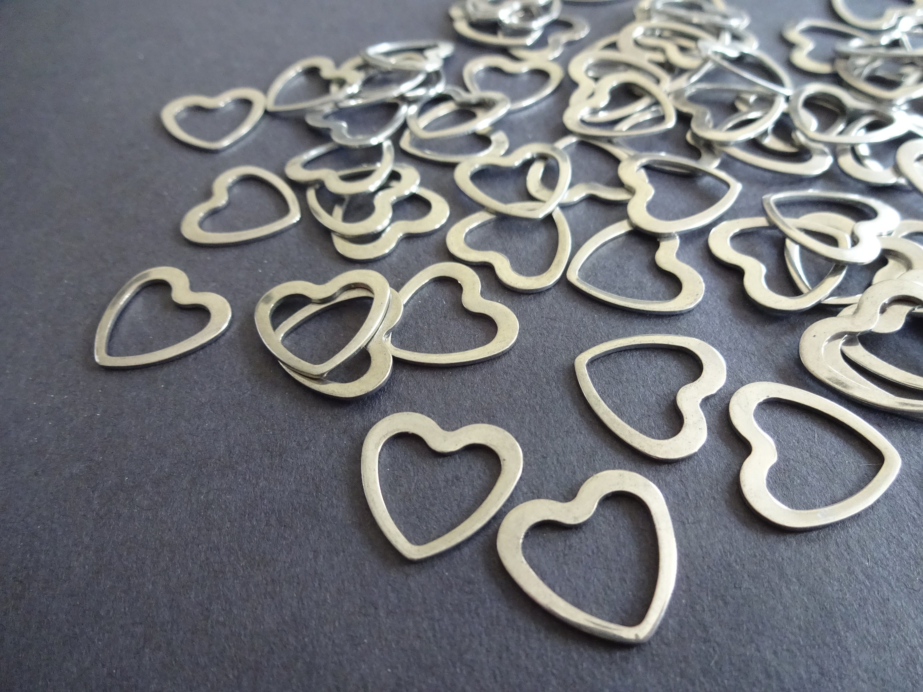 14mm 304 Stainless Steel Heart Link, Metal Link, Silver Color, Bracelet
