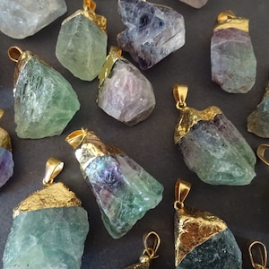 25-31mm Natural Fluorite Pendant With Gold Iron Loop, Purple and Green, Polished, Crystal Nugget Pendant, Crystal Pendant, Fluorite Charm