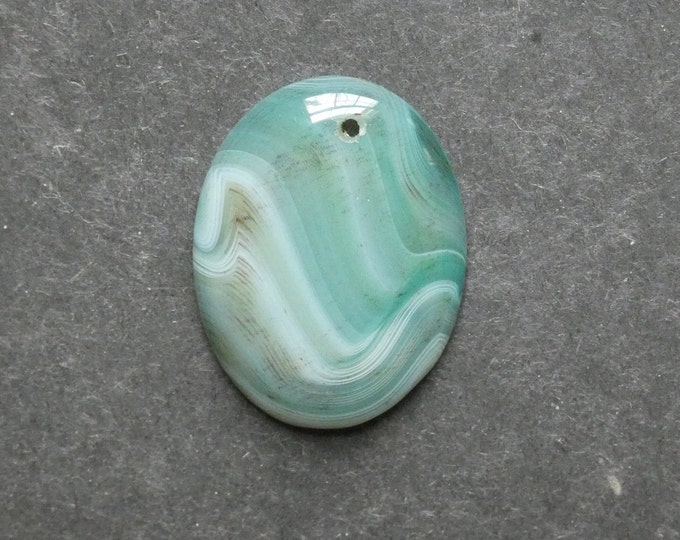 40x30mm Natural Agate Pendant, Gemstone Pendant, One of a Kind, Large Oval, Green & White, Dyed, Only One Available, Unique Agate Stone