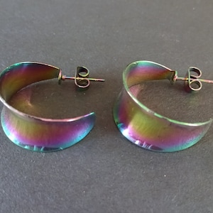 Stainless Steel Rainbow Half Hoop Earrings, Hypoallergenic, Ion Plated, Round Hoops, Set Of Rainbow Earrings, 21x11.5mm, C Shape Hoop
