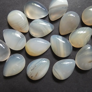 25x18mm Natural Agate Cabochon, Dyed, Teardrop Shape, Polished Gem, Clear Striped Agate Gemstone, Natural Stone, White & Clear Agate Cab