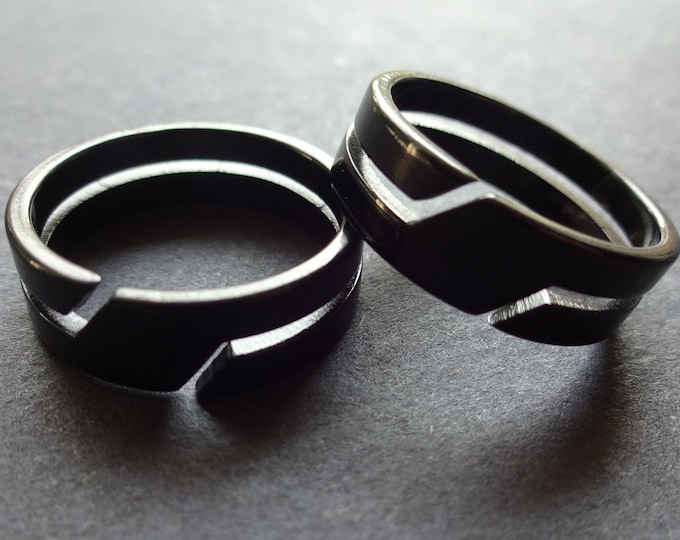 Modern Black Stainless Steel Ring, Geometric Style, Size 7-11, Black Metallic Finish, Men's Ring, Unisex Jewelry, Modern Jewelry Band