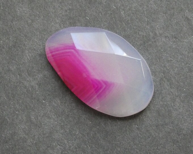 43x26x7mm Natural Agate Cabochon, Faceted Agate Cab, Pink, Dyed, One of a Kind, Gemstone Cabochon, Only One Available, Unique Agate Nugget