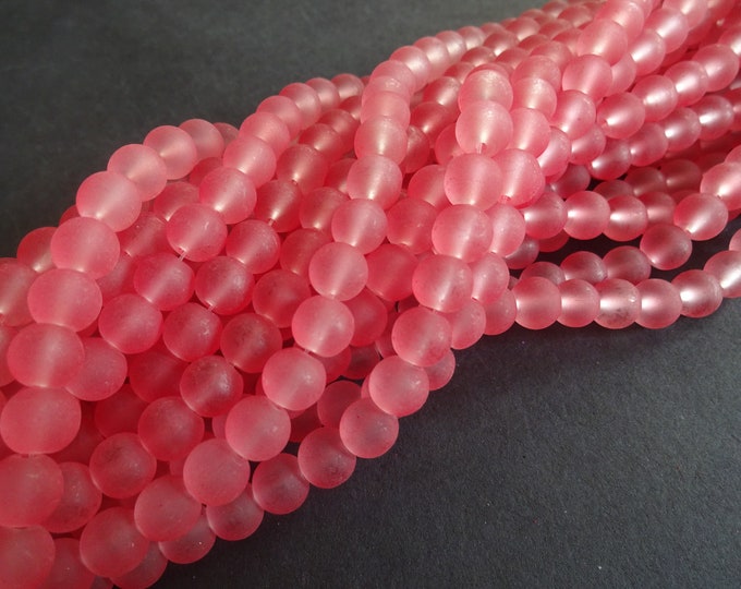 8mm Salmon Glass Frosted Bead Strand, About 105 Beads Per Strand, Round, 31 Inch Strand, Cool Ball Bead, Transparent, Bright Pink, Unique