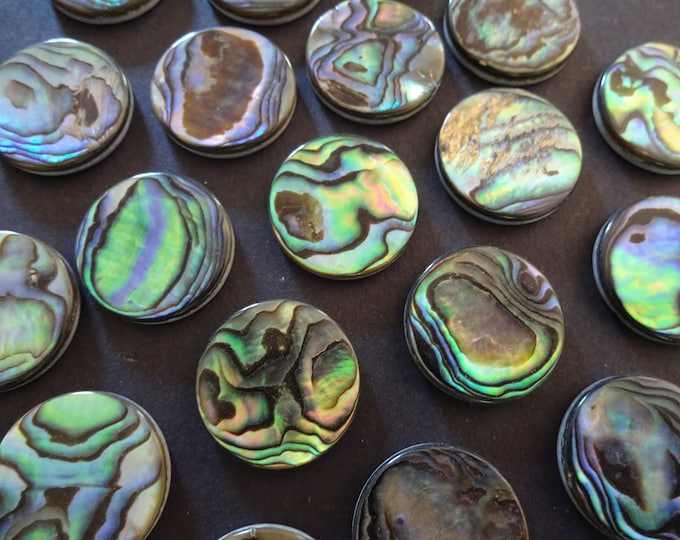 20mm Natural Shell Cabochons, Flat Round Seashell Cabs, Abalone & Paua, Green and Blue, Round Shell Cab, Beachy Freshwater Shell Jewelry