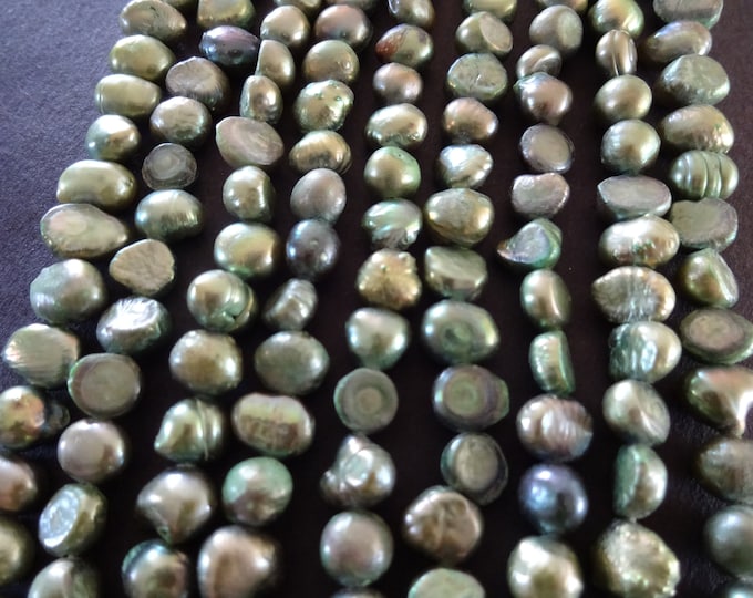 15 Inch Strand 5-6mm Cultured Freshwater Pearl Beads (dyed), About 50 Beads, Sage Pearl, 5-6mm Flat Sided Potato, Sage Color Pearl