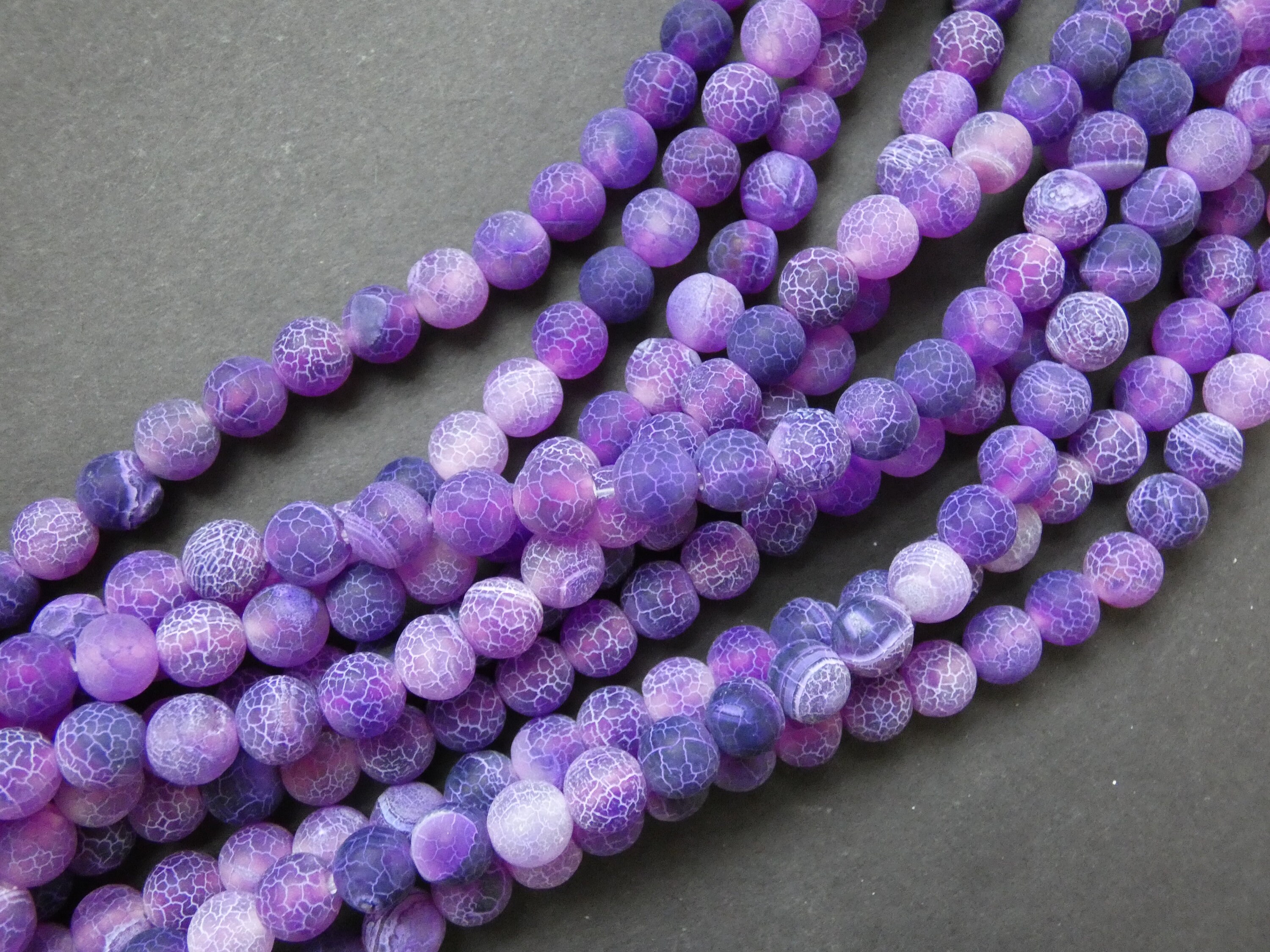 8mm Natural Frosted Agate Bead Strands, Dyed, Frosted Ball Bead, Round, Purple Frosted Bead