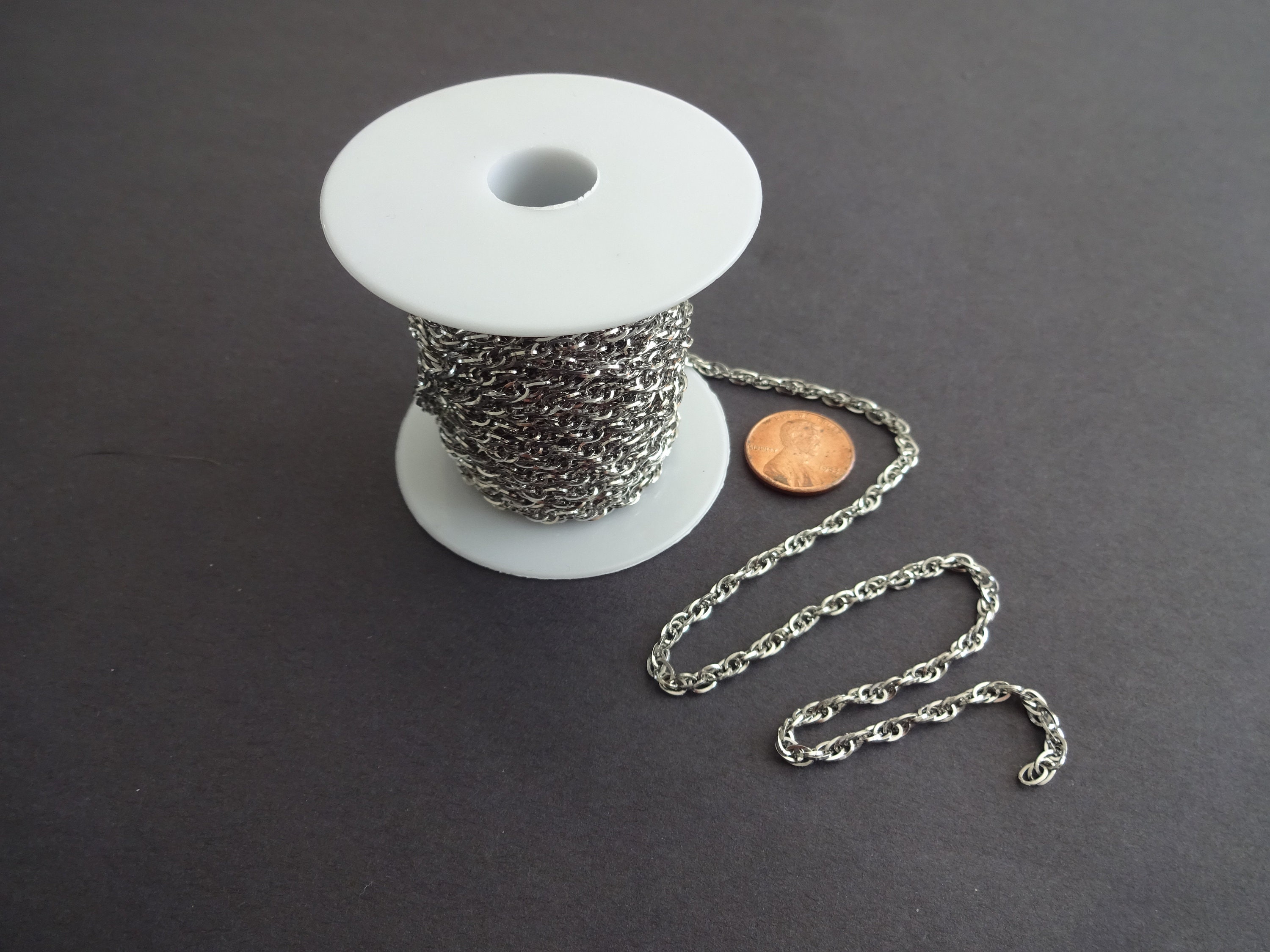 10 Meters 304 Stainless Steel Rope Chain, 3mm Chain Bulk Lot, Silver