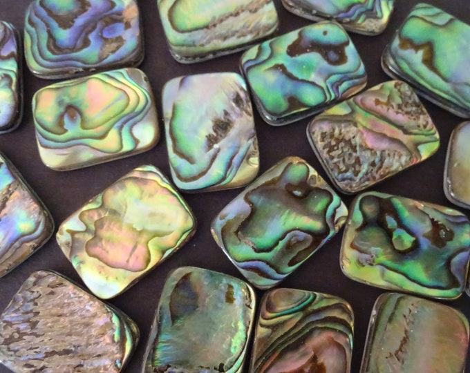 20x15mm Natural Abalone & Paua Shell Cabochons, Rectangle Freshwater Seashell Cabs, Green and Blue, Shell Cab, Freshwater Shell Jewelry
